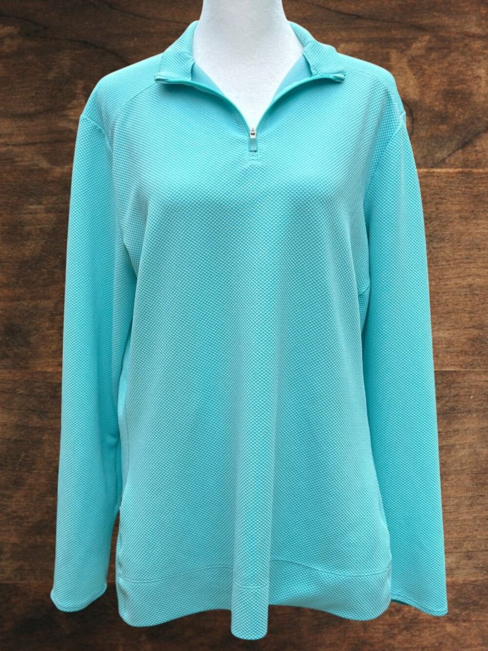 Nike Dri-FIT Ladies Lg Quarter Zip Pullover Green Textured Golf Athleisure Top
